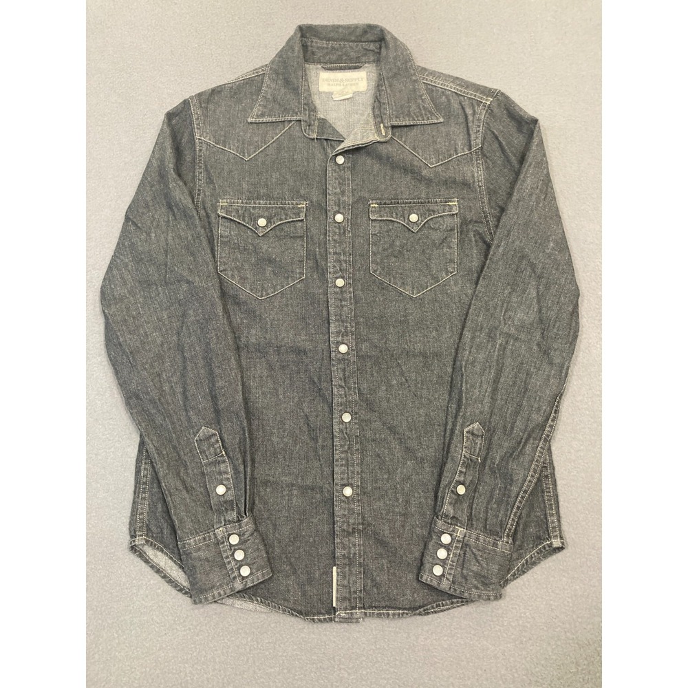 Ralph‎ Lauren Denim & Supply Shirt Mens Small Black Western Pearl Snap Chambray
